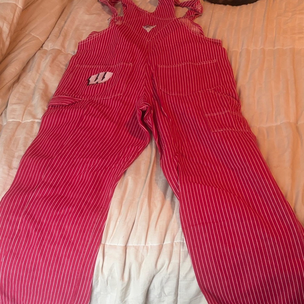 Wisconsin striped overalls for game day no size‎ fits like a small medium